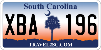 SC license plate XBA196