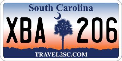 SC license plate XBA206
