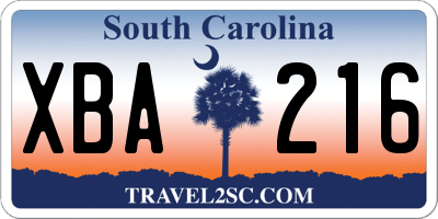 SC license plate XBA216