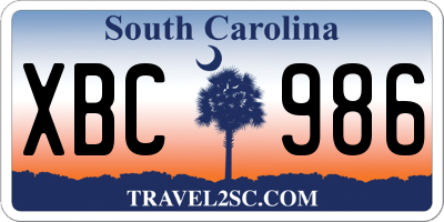 SC license plate XBC986