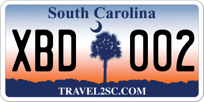 SC license plate XBD002