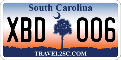 SC license plate XBD006