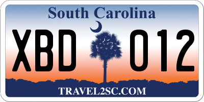 SC license plate XBD012
