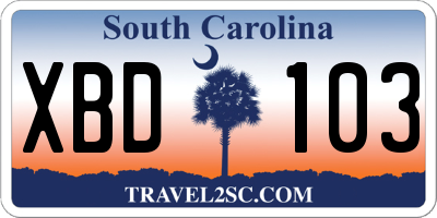 SC license plate XBD103