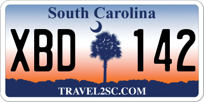 SC license plate XBD142