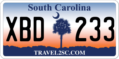 SC license plate XBD233