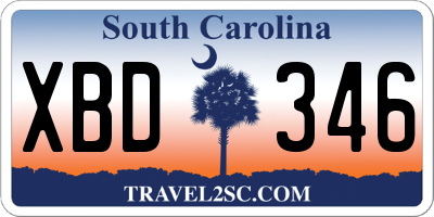 SC license plate XBD346