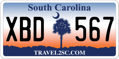 SC license plate XBD567