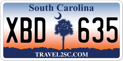 SC license plate XBD635