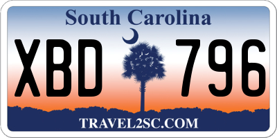 SC license plate XBD796
