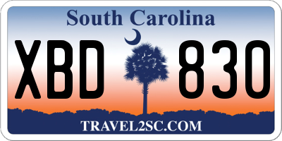 SC license plate XBD830