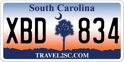 SC license plate XBD834