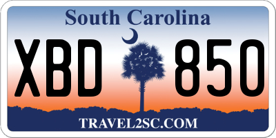 SC license plate XBD850