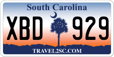 SC license plate XBD929