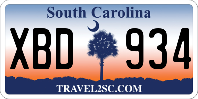 SC license plate XBD934