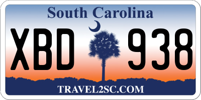 SC license plate XBD938