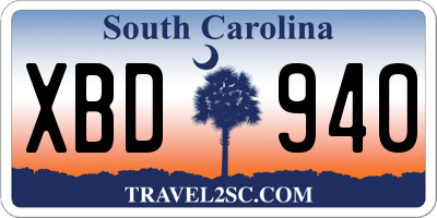 SC license plate XBD940