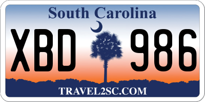 SC license plate XBD986