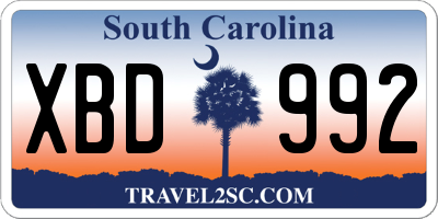 SC license plate XBD992