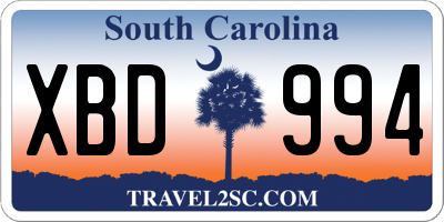 SC license plate XBD994