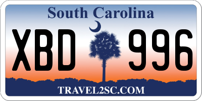 SC license plate XBD996