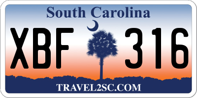 SC license plate XBF316