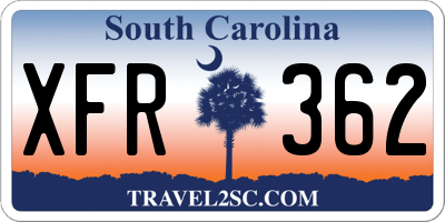 SC license plate XFR362