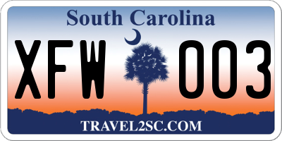 SC license plate XFW003