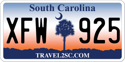 SC license plate XFW925