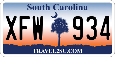 SC license plate XFW934