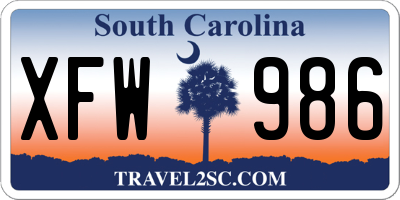 SC license plate XFW986