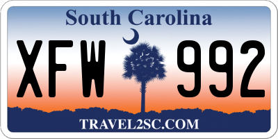 SC license plate XFW992