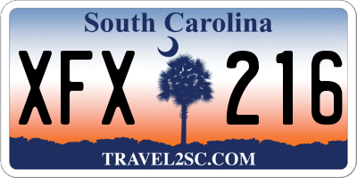 SC license plate XFX216