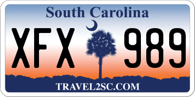 SC license plate XFX989