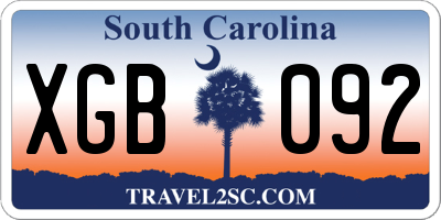 SC license plate XGB092