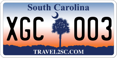SC license plate XGC003