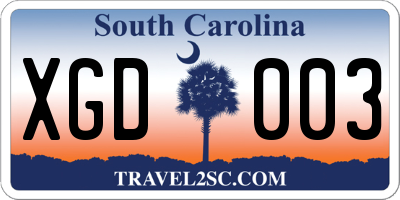 SC license plate XGD003