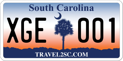 SC license plate XGE001