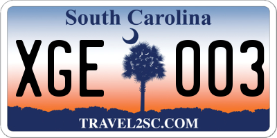 SC license plate XGE003