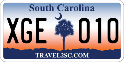 SC license plate XGE010