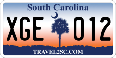 SC license plate XGE012