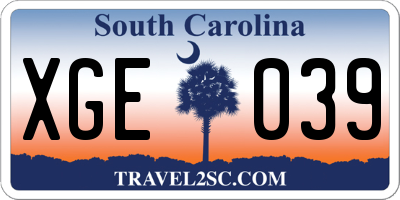 SC license plate XGE039