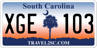 SC license plate XGE103