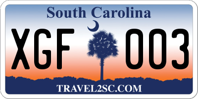 SC license plate XGF003