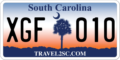 SC license plate XGF010