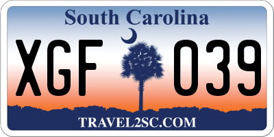 SC license plate XGF039