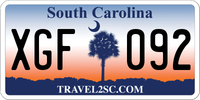 SC license plate XGF092