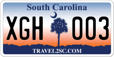 SC license plate XGH003