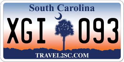 SC license plate XGI093