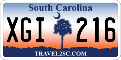 SC license plate XGI216